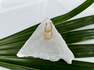 14K Yellow Gold Moon/Wave Hoop Earrings