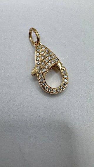 14k Gold Diamond Lobster Clasp Pendant Solid Gold Openable Lock for Charms and Necklaces