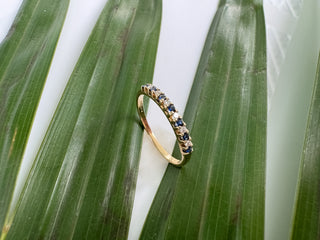 Vintage 9k Natural Blue Sapphires and Diamond Half Eternity Band