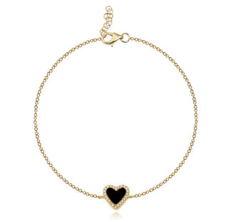 Mini Heart bracelet - Onyx and Diamond 14k Gold - Meaningful stone