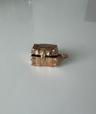 Vintage 9k Solid Gold Articulated Treasure Chest Pendant with British Hallmarks
