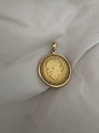 Vintage Milor Italian 200 Lire Coin Pendant with 14k Gold Frame