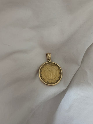 Vintage Milor Italian 200 Lire Coin Pendant with 14k Gold Frame