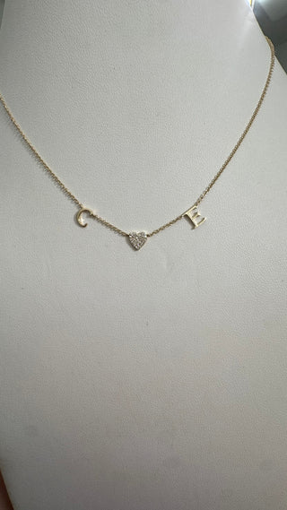 Two Initial necklace with Diamond heart