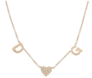 Two Initial necklace with Diamond heart